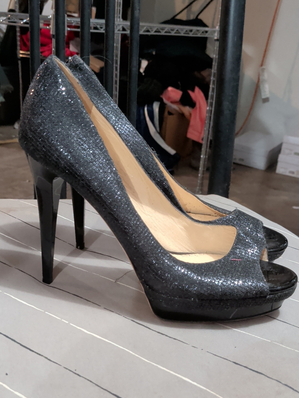 Classic Black Glitter Peep-Toe High Heels - Jimmy Choo